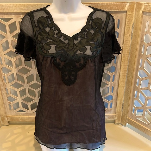 Nanette Lepore Flutter Sleeve Silk Top ✨ - Picture 1 of 10